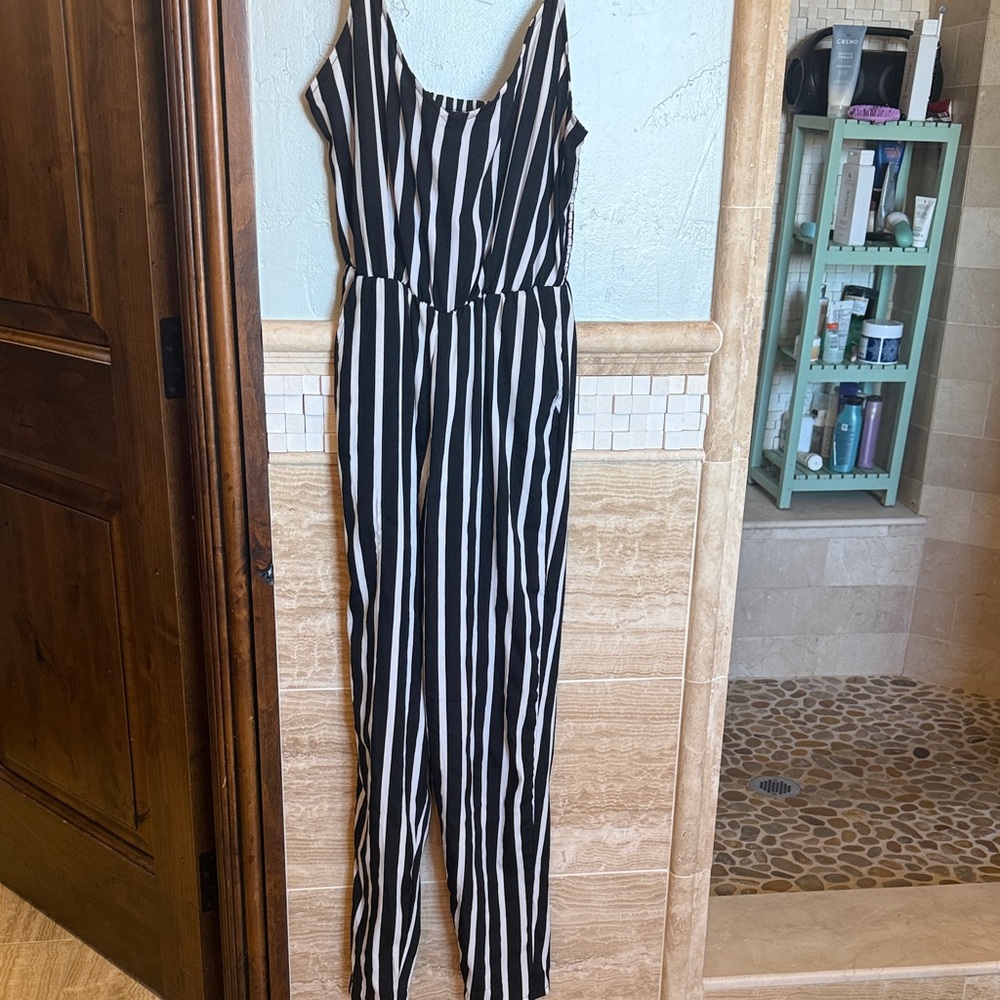 Splendid Black and White Striped Sleeveless Jumpsuit